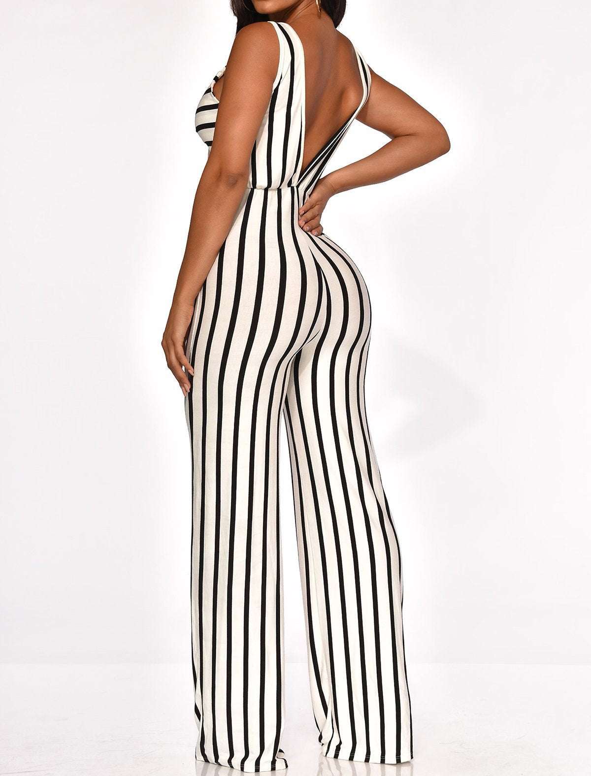 Stripe Deep V Neck Romper