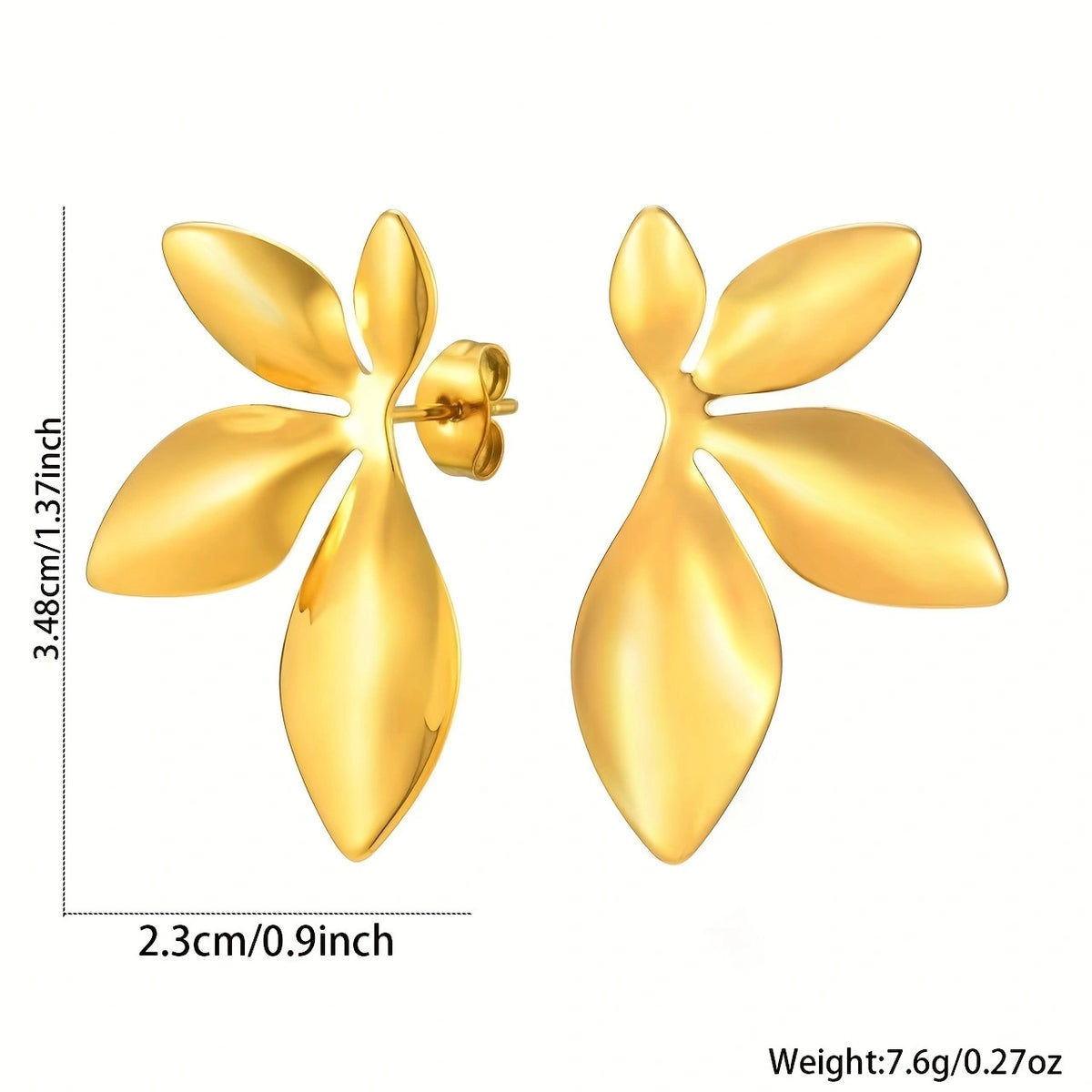 Smooth-finish Stainless Steel Leaf Stud Earrings