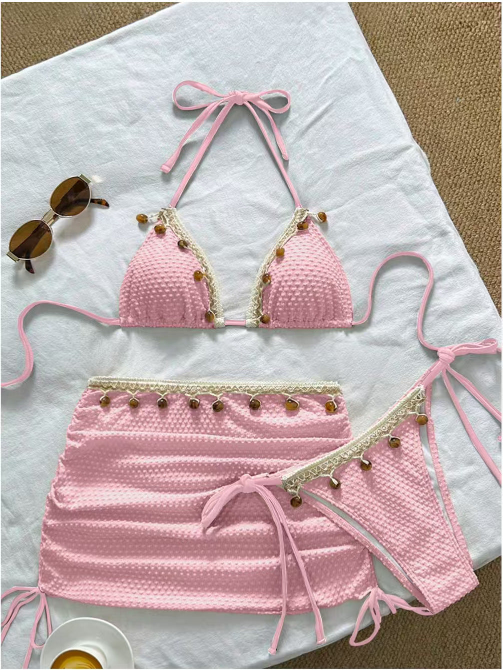Beige Halter Neck Beach Swimsuit