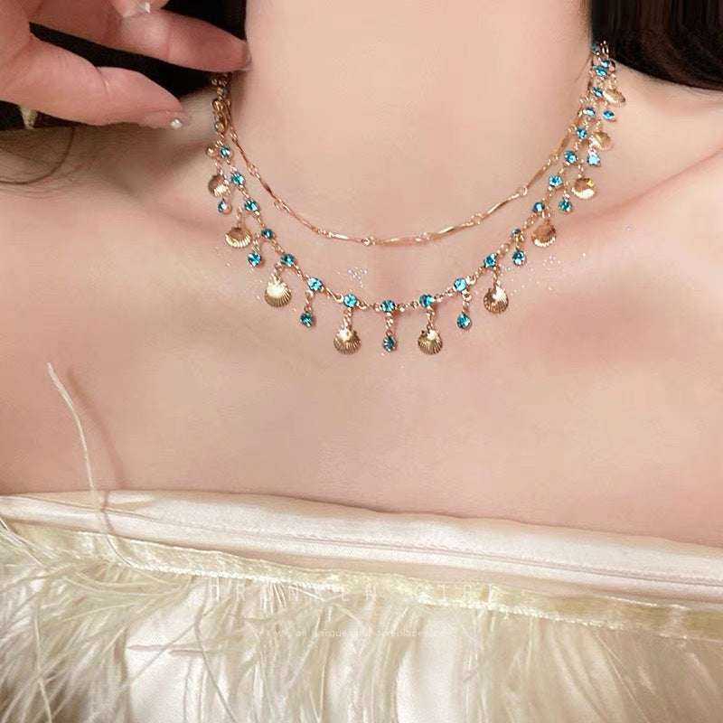 Blue And Golden Seashell Necklace