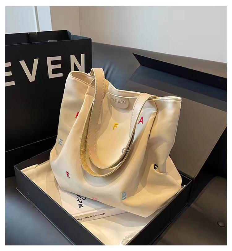 Embroidered Letter Tote Bag
