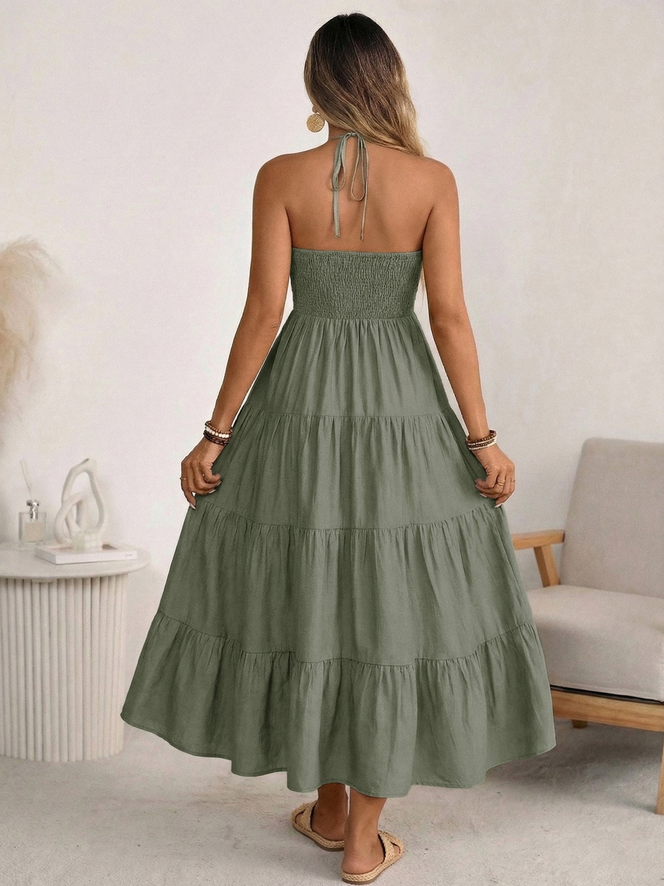 Solid-Color Halter Neck Dress
