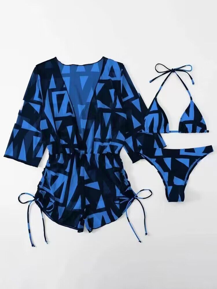 Leaves Print Three Pieces Bikini Set