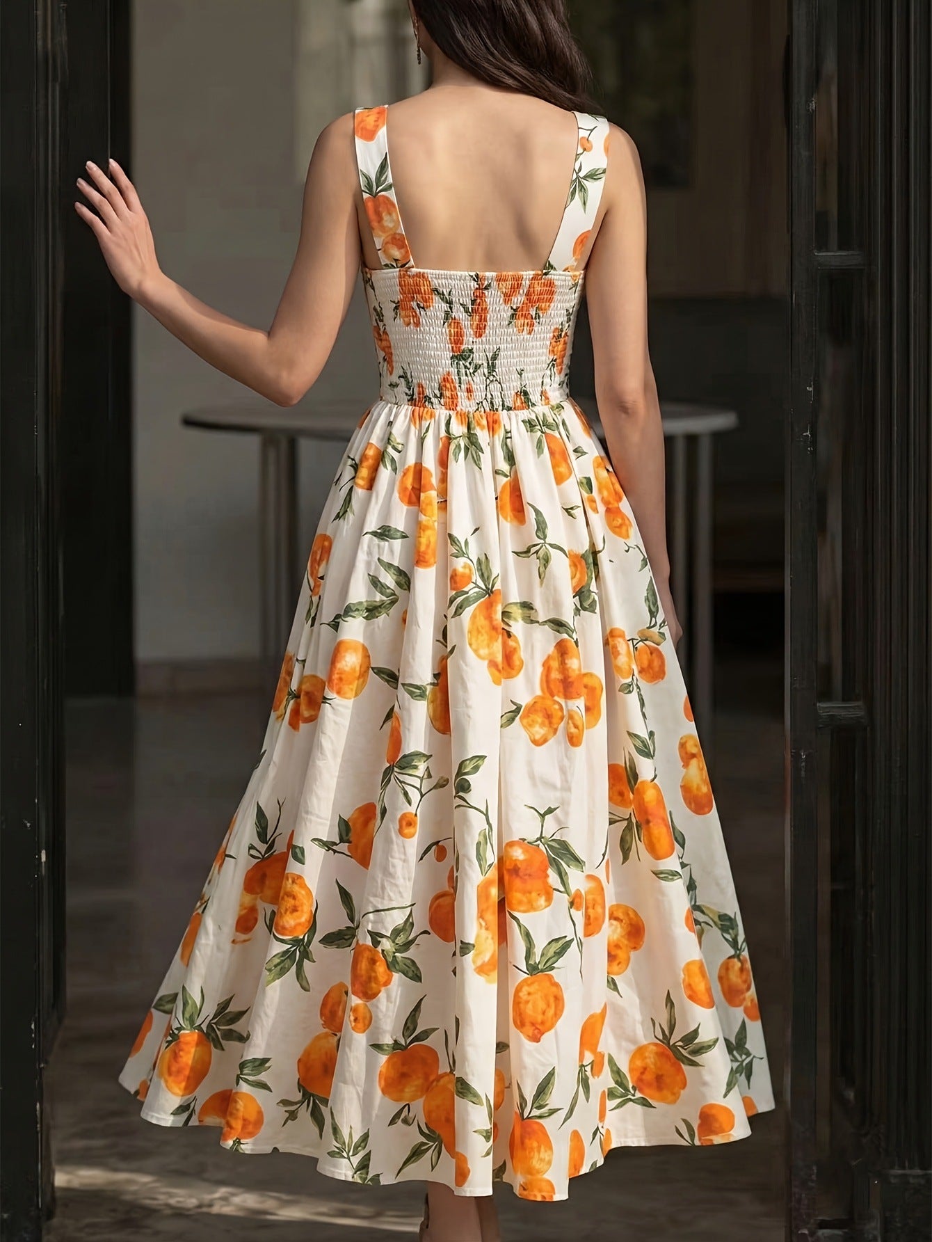 Peach Pattern Sleeveless Maxi Dress