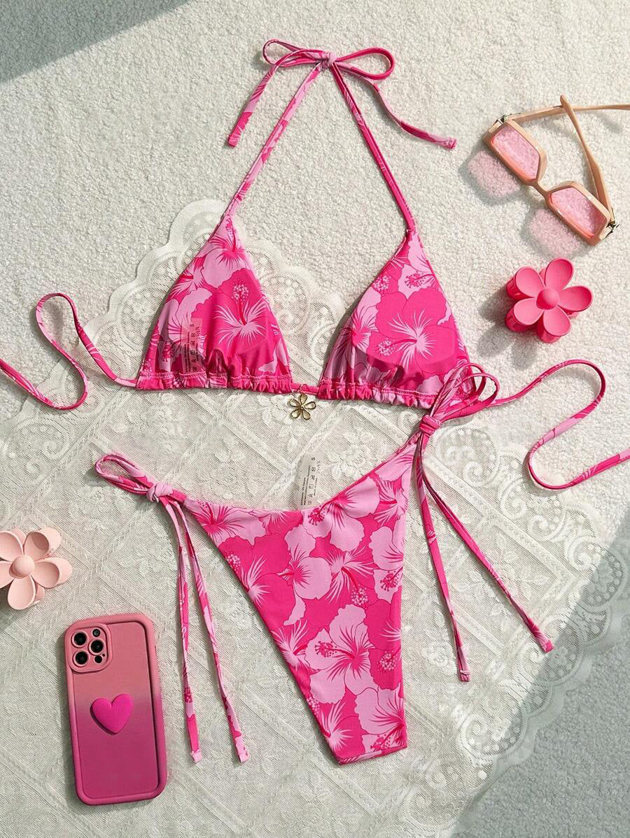 Pink Flower Bikini Set