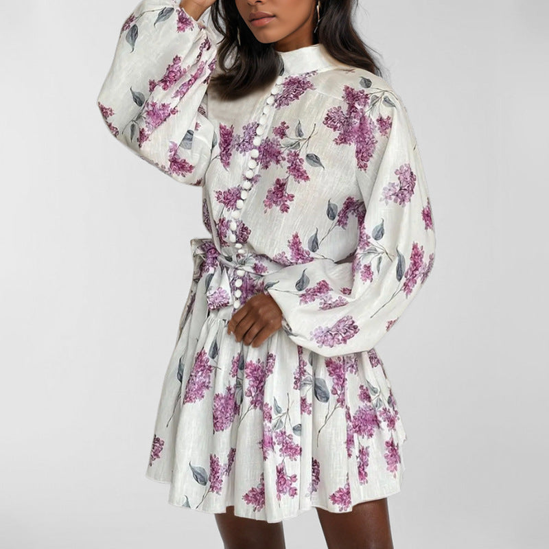 Floral Long Sleeve Chiffon Dress