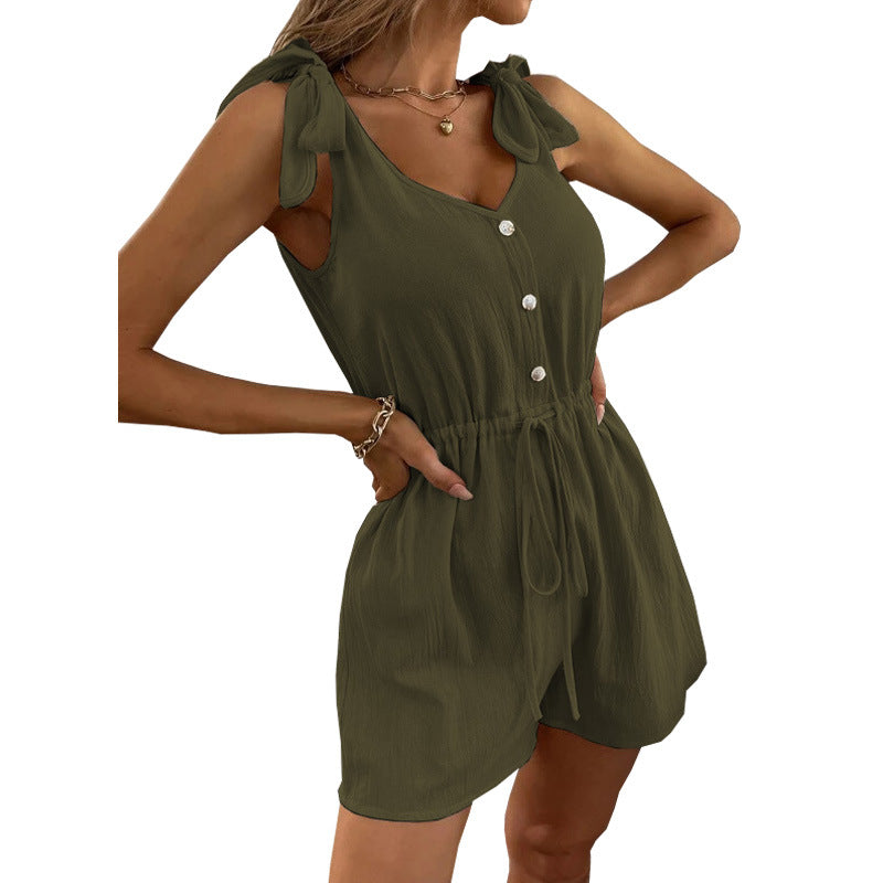 Front Buttons V Neck Romper