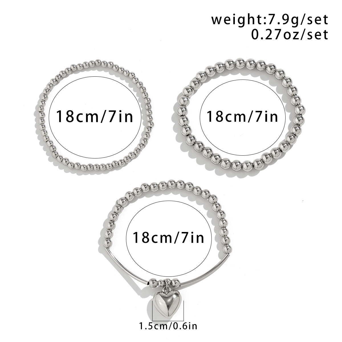 Metal Heart Pendant Bracelet Set