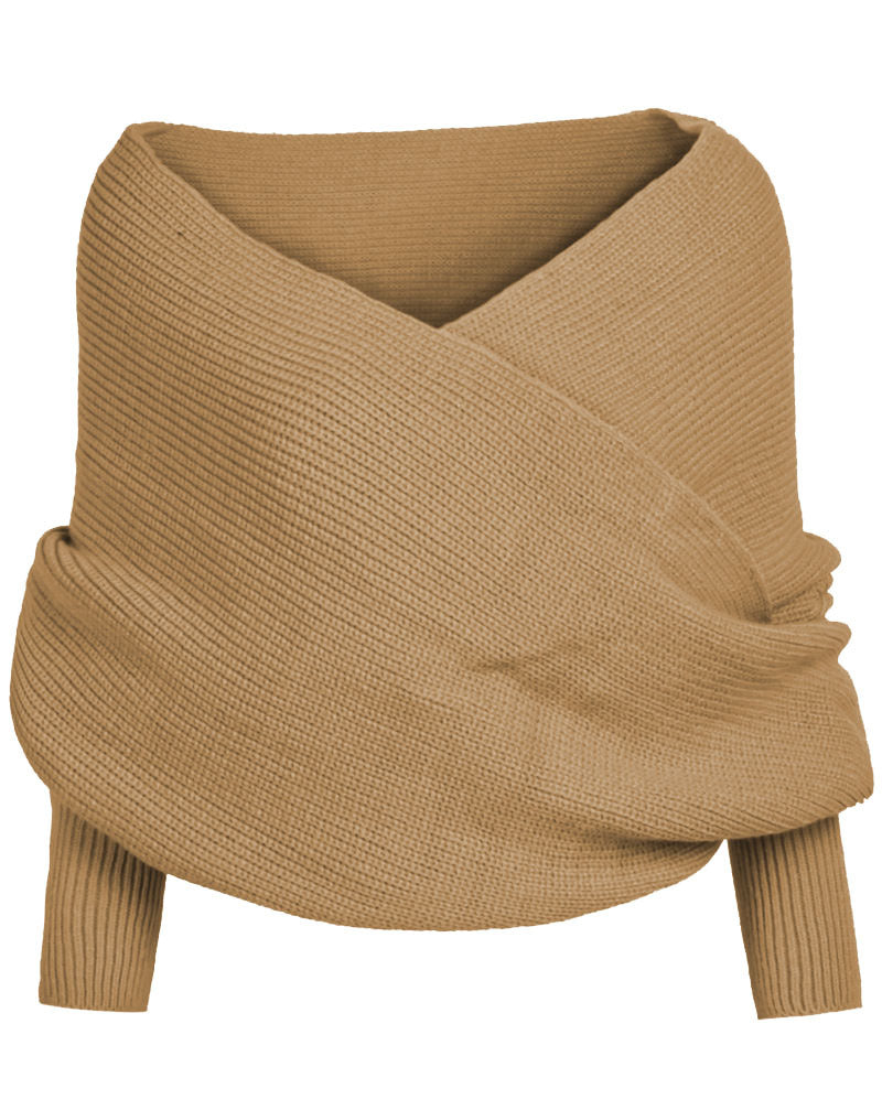 Romoti Sexy Lady Off The Shoulder Cross Sweater And Grenadine Elastic Waist Skirt