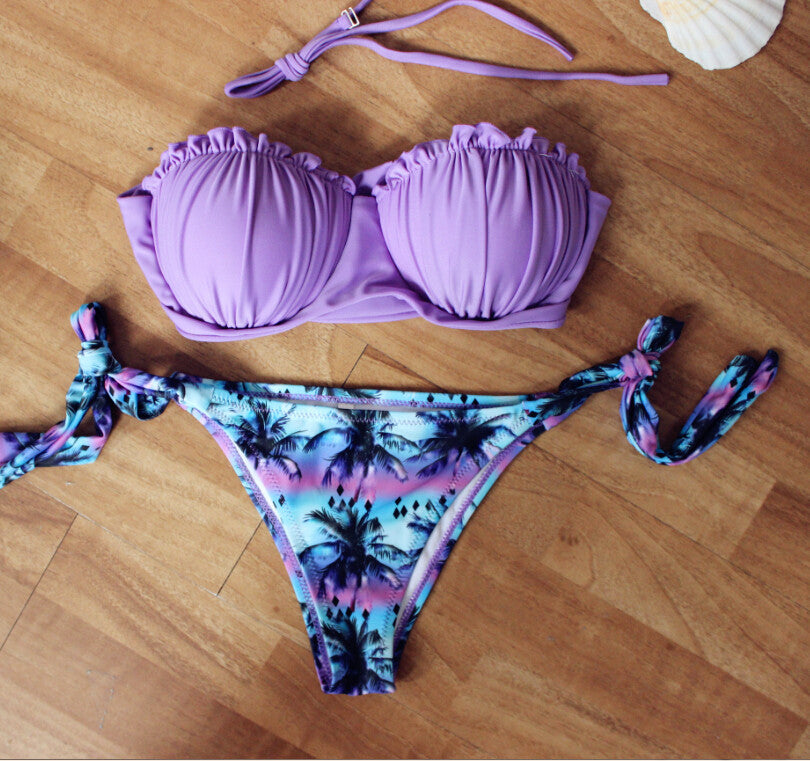Tropical Palm Tree Strapless Bikini Set