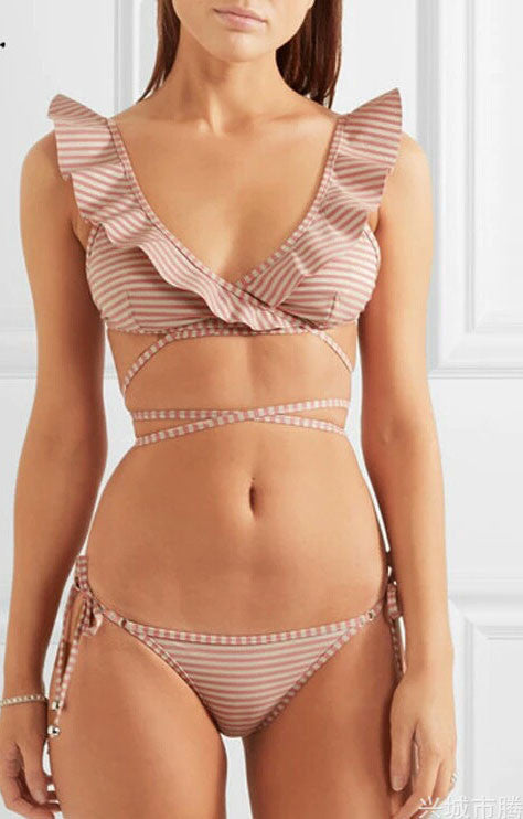 Pink Stripe Flouncy Bikini Set