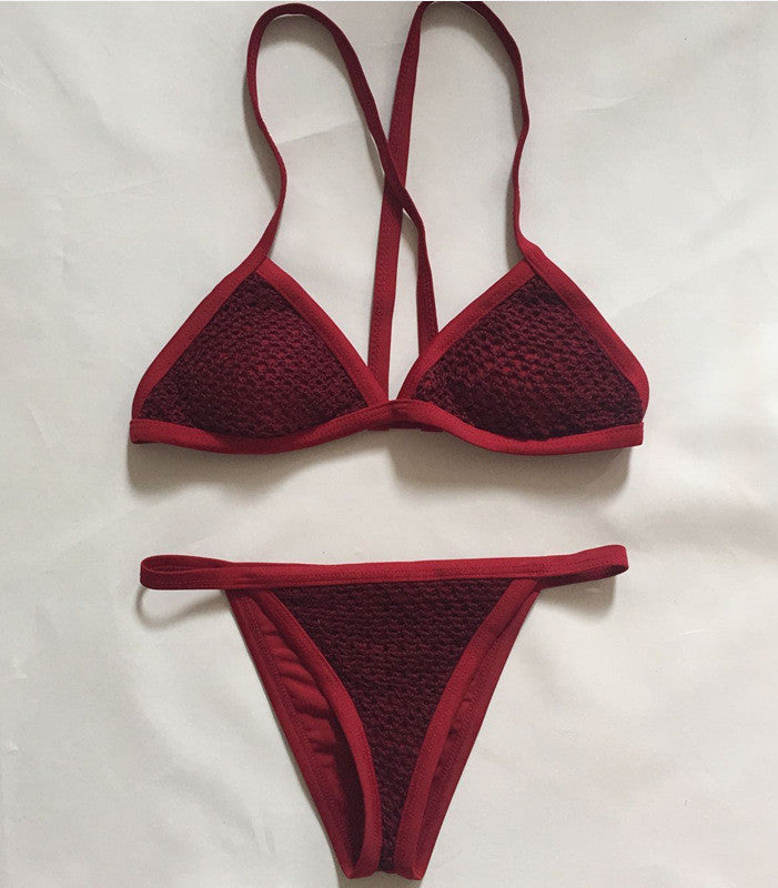 Solid Color Knit Bikini Set