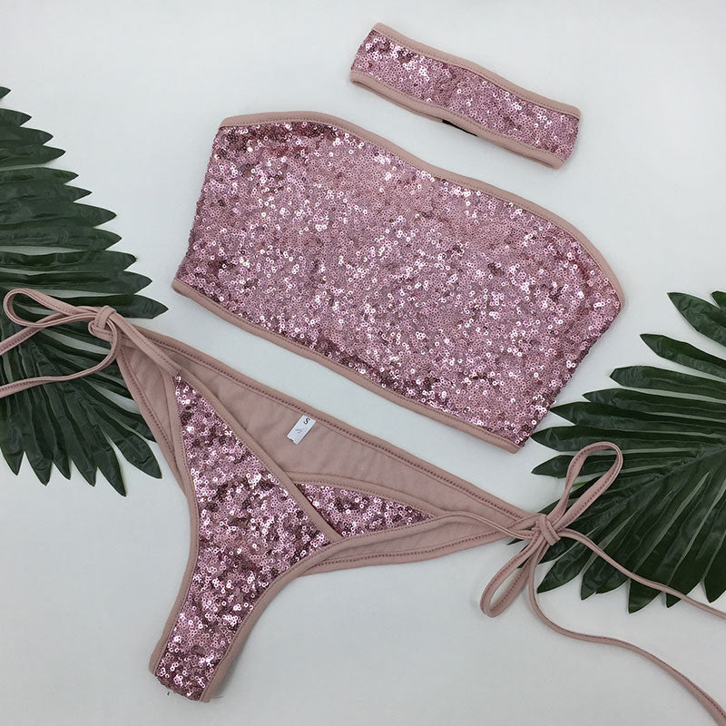 Sequins Strapless Bikini Set