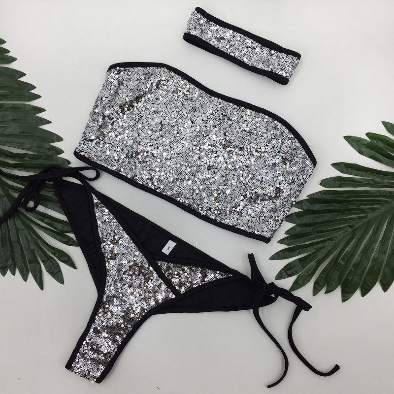 Sequins Strapless Bikini Set