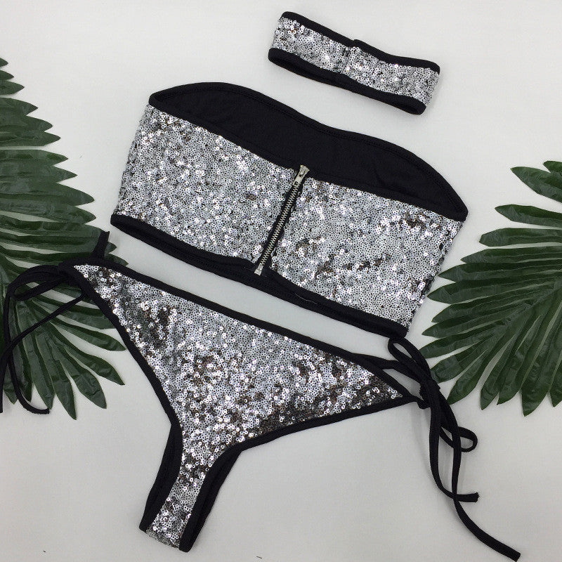 Sequins Strapless Bikini Set