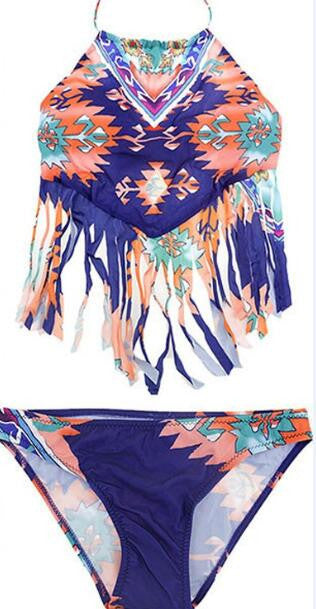 Romoti Give Some More Tribe Tassel Halter Bikini Set