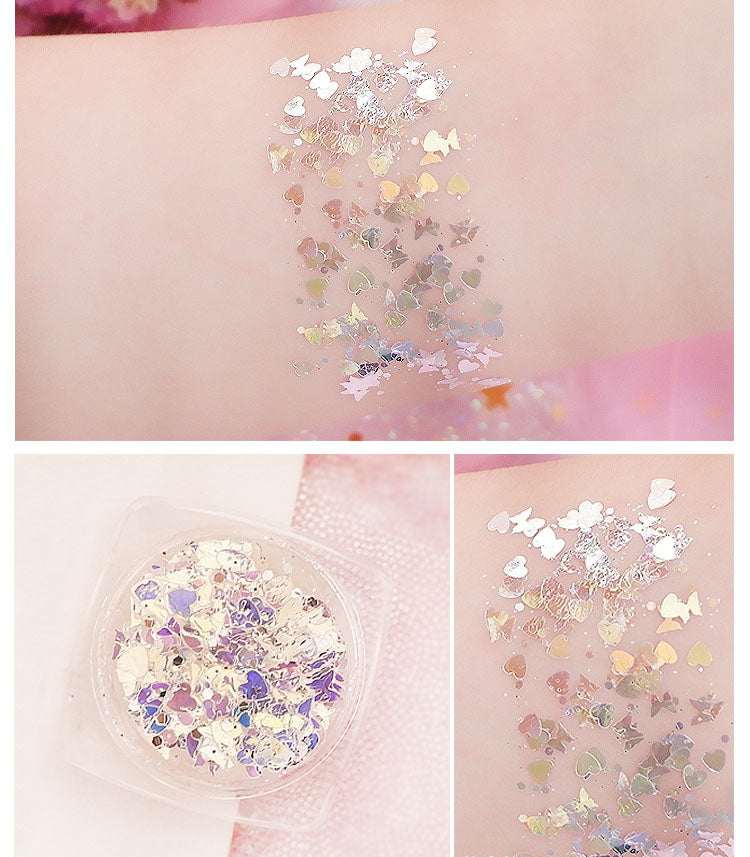 Heart Sequins body glitter gel with iridescent heart, star and floral-shaped glitter pieces for skin sparkle