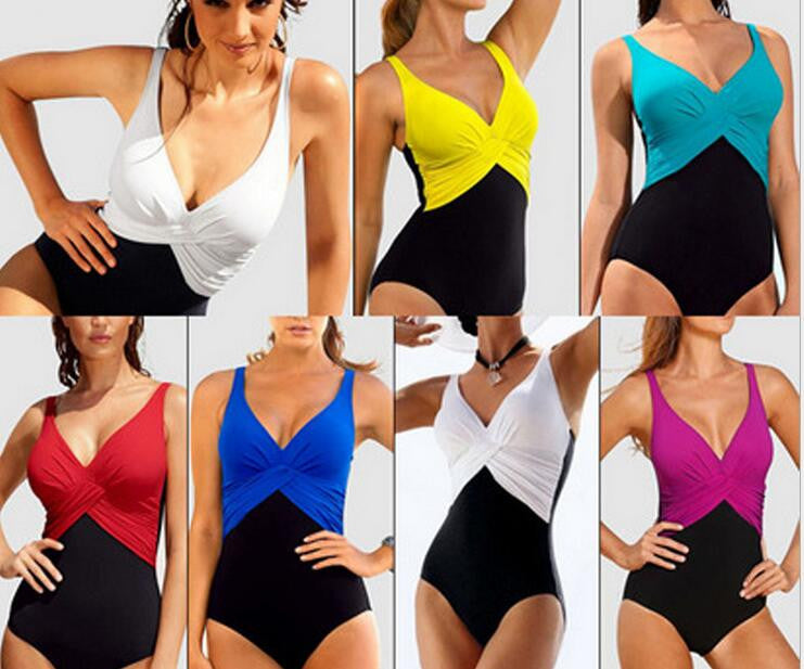 V Neck One Piece Swimsuit