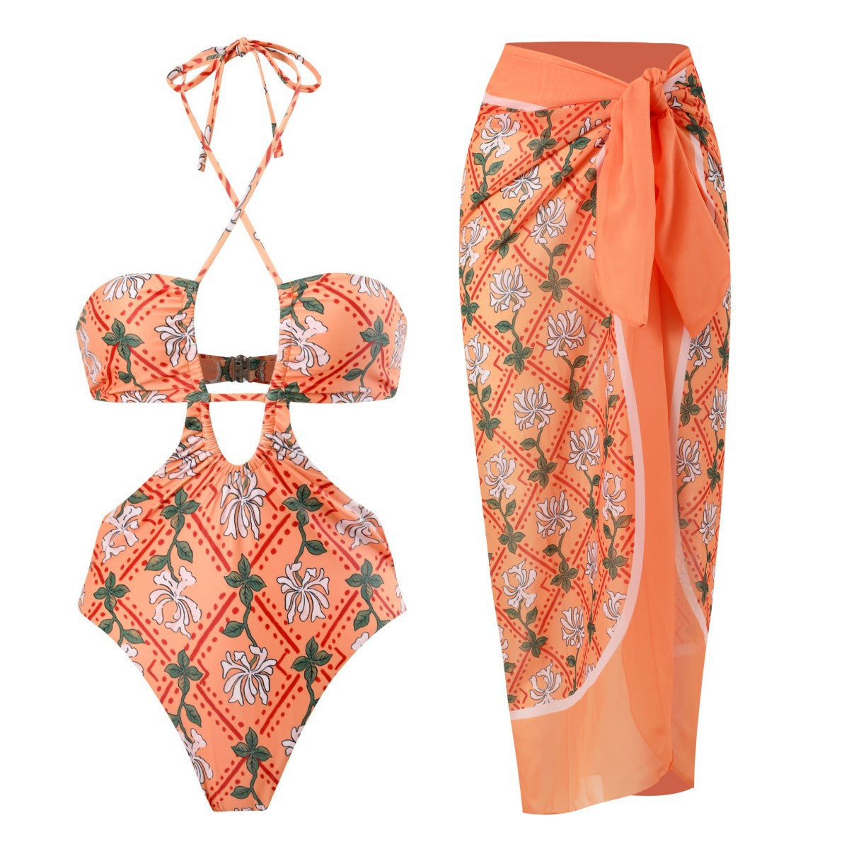 Floral Hollow Out Swimsuit