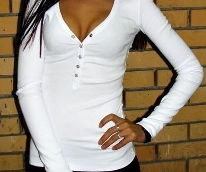 Romoti Candy Color Deep V Neck Botton Top