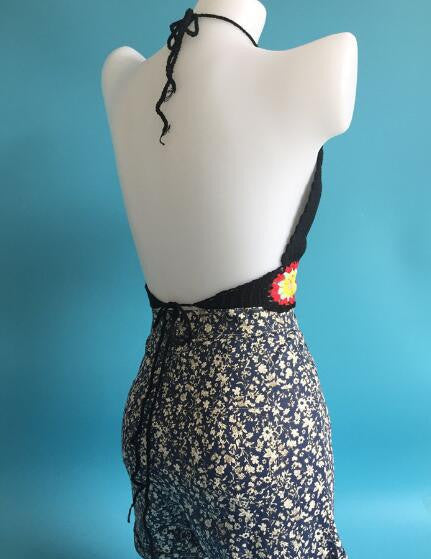 Romoti Floral Halter Crochet Crop Top