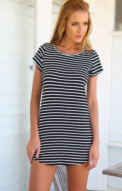 Romoti Free Loop Stripe Short Sleeve Mini Dress