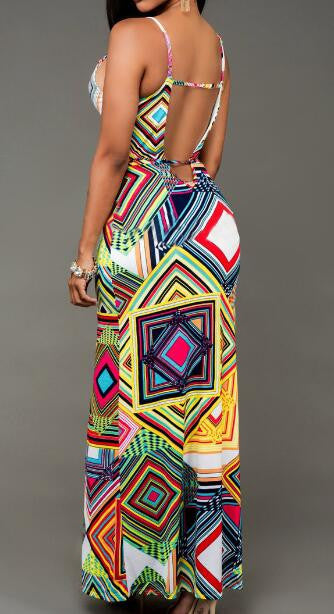 Romoti Geometric Patterns Slit Maxi Dress