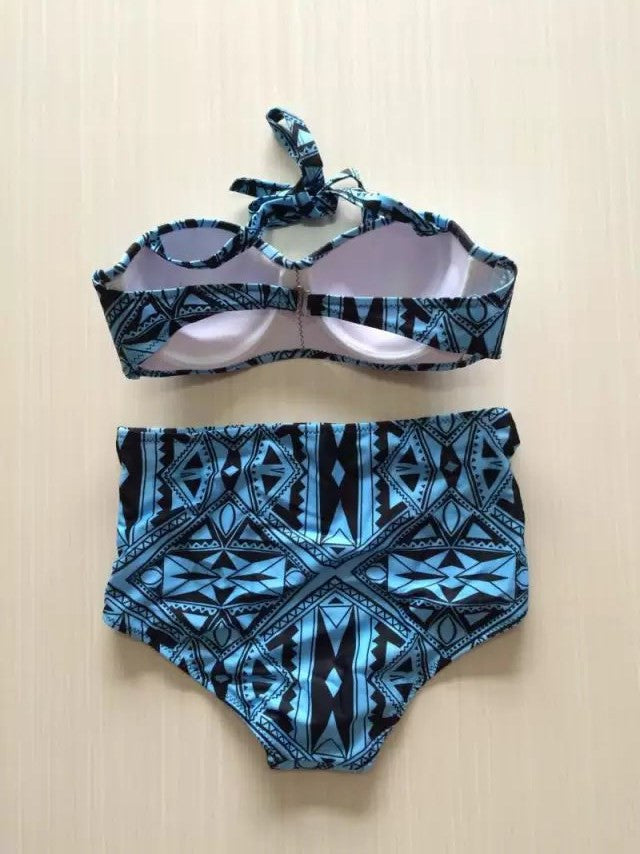 Romoti In My Heart Geometric Patterns High Waist Bikini Set