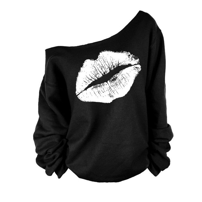 Romoti Lips Print Off The Shoulder Sweatshirt