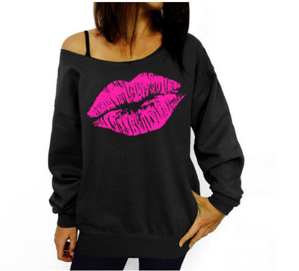 Romoti Lips Print Off The Shoulder Sweatshirt
