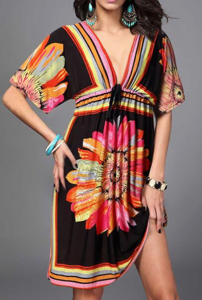 Romoti See You Tonight Floral Plunging Neck Open Back Dress