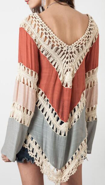 Romoti Show Your Beauty Irregular Long Sleeve Hollow Top