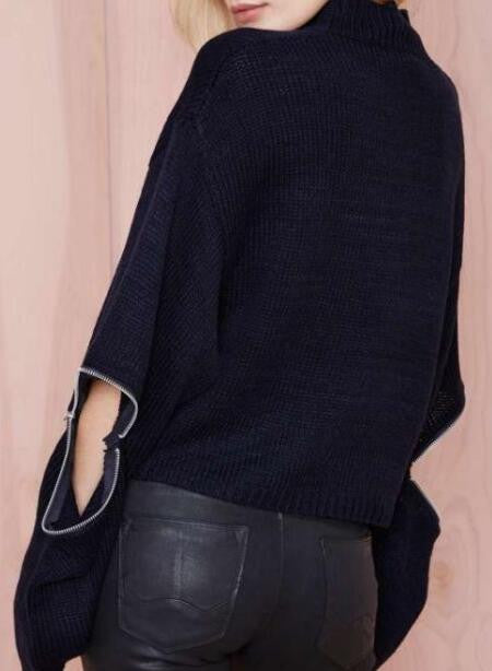 Romoti Take Me To Your Heart Side Zipper Black Sweater