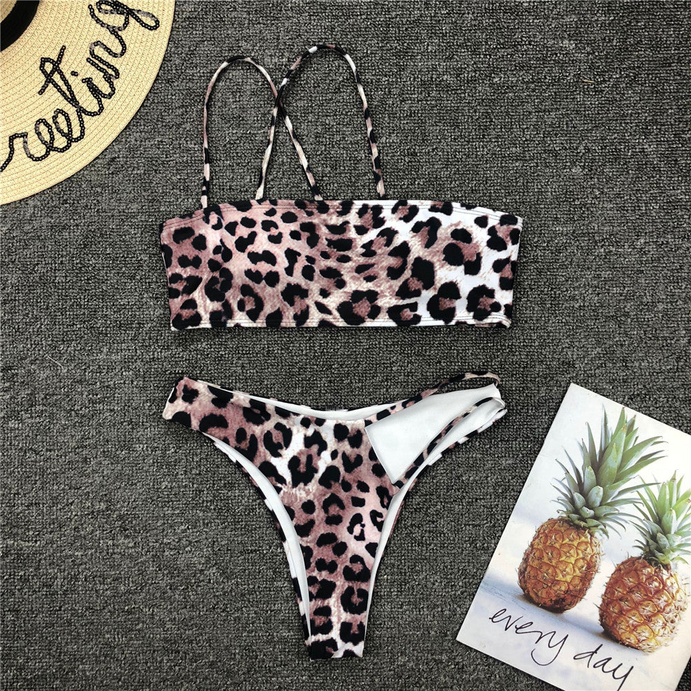 Solid Color Irregular Bikini Set