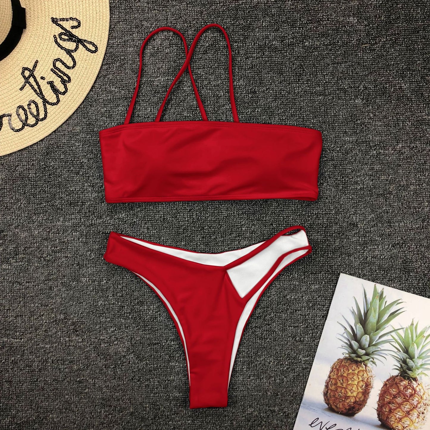 Solid Color Irregular Bikini Set