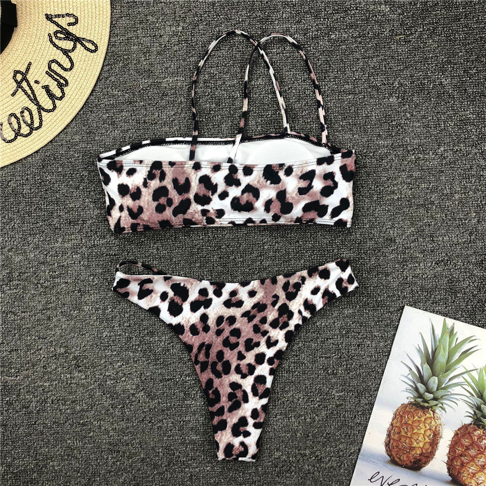 Solid Color Irregular Bikini Set