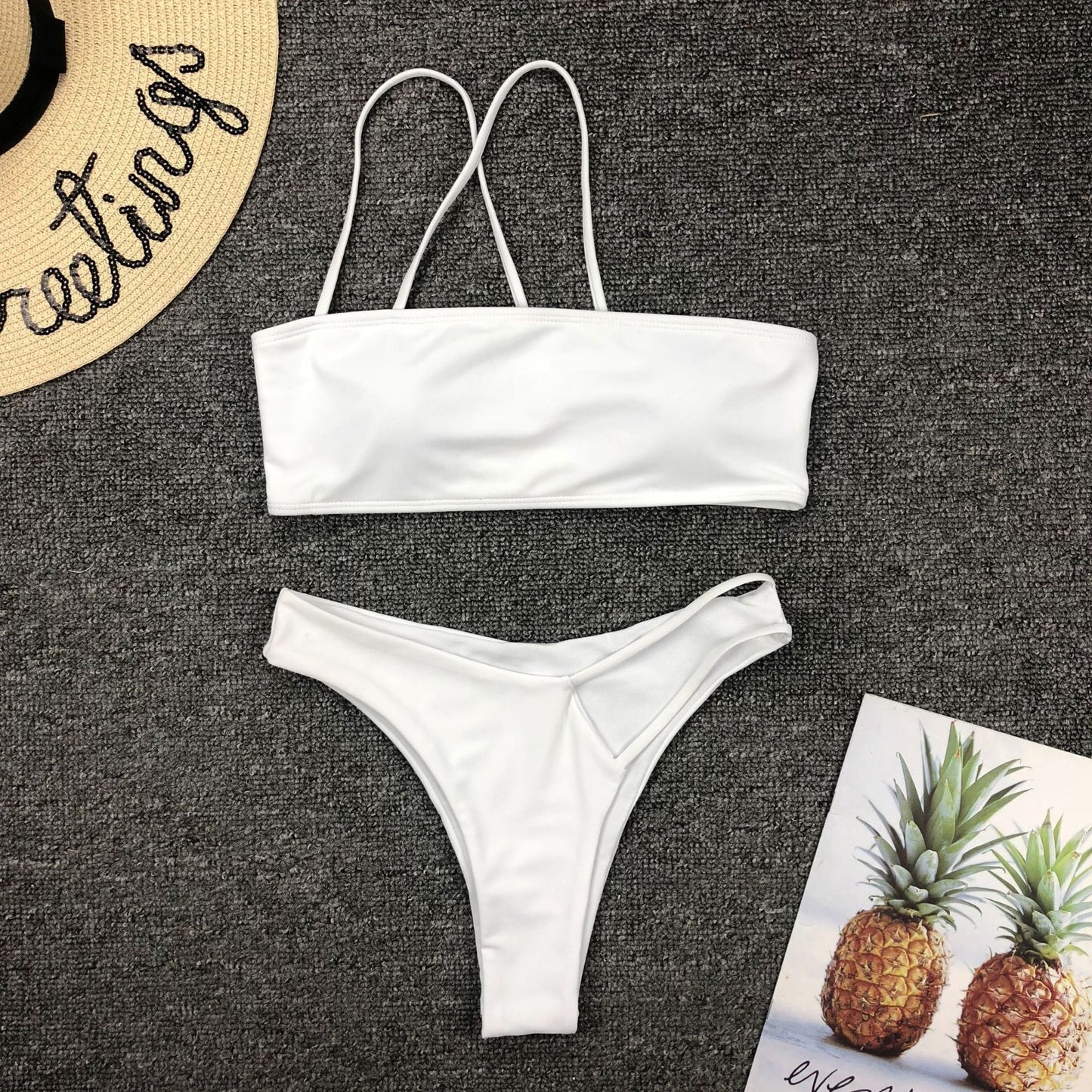 Solid Color Irregular Bikini Set