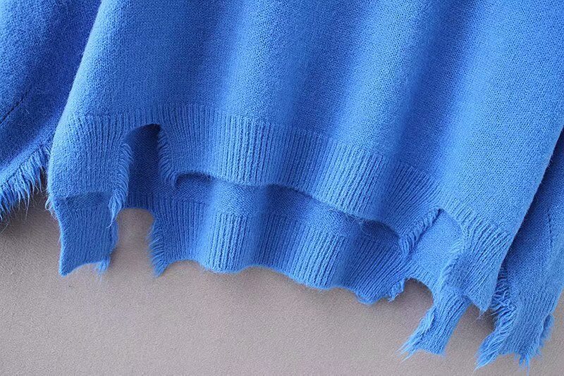 Solid Color V Neck High Low Sweater