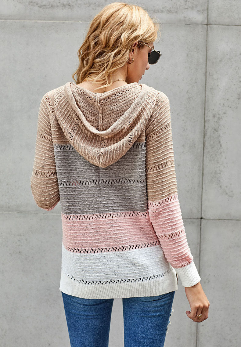 V Neck Hooded Sweater