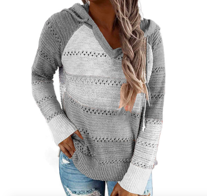 V Neck Hooded Sweater