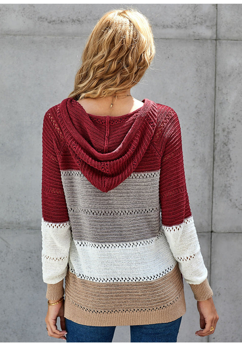 V Neck Hooded Sweater