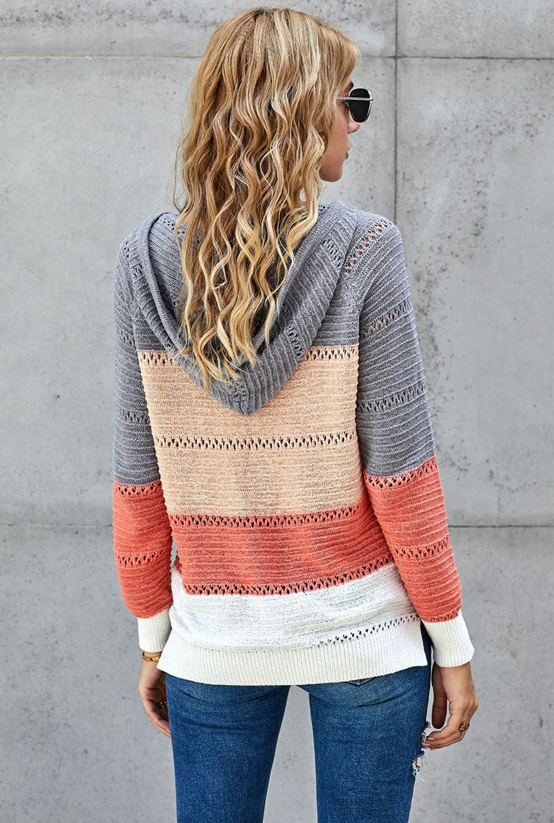 V Neck Hooded Sweater