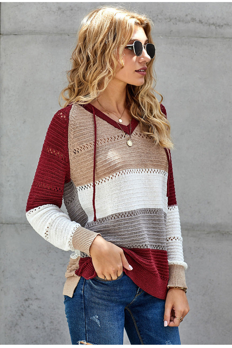 V Neck Hooded Sweater