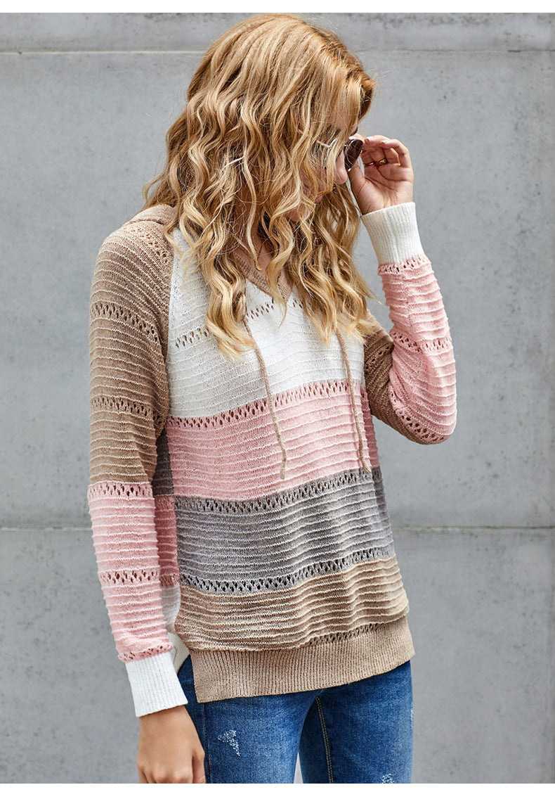 V Neck Hooded Sweater