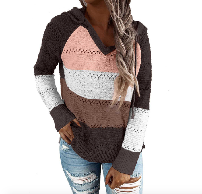 V Neck Hooded Sweater
