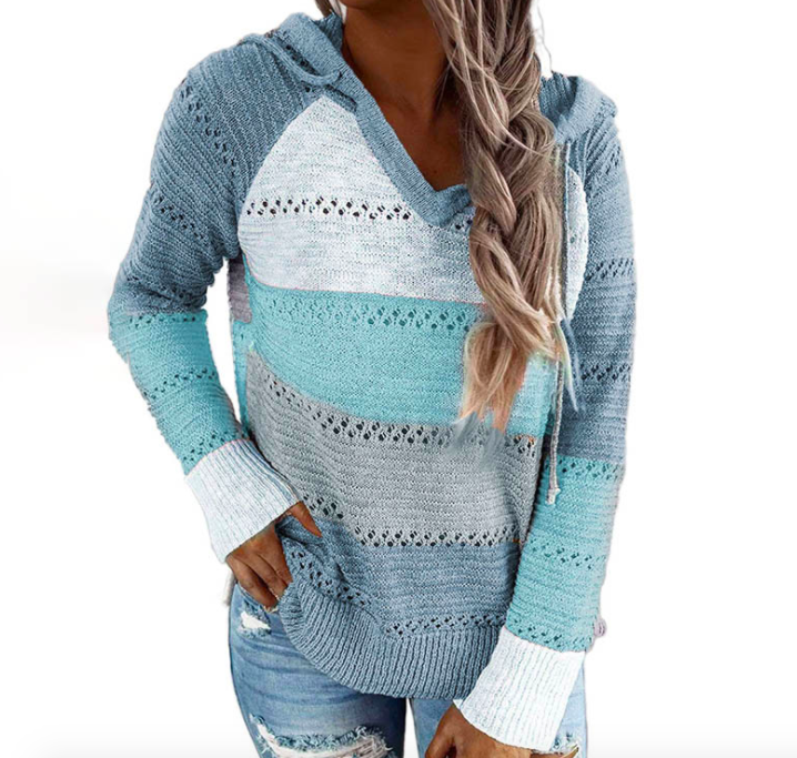 V Neck Hooded Sweater