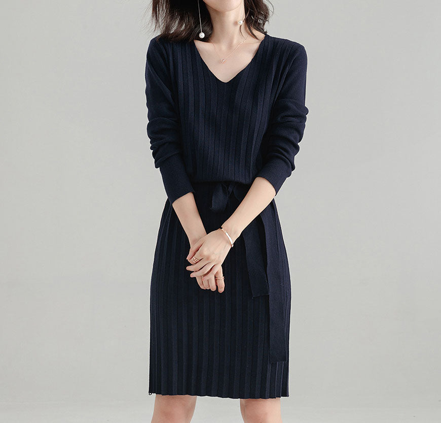 V Neck Sweater Dress