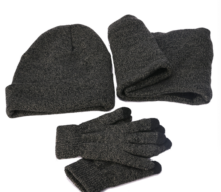 Woollen Knit Hats +Gloves +Scarf Three Pieces
