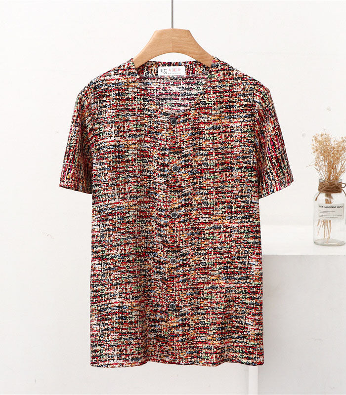 Middl-aged And Elderly Floral Buttons Top