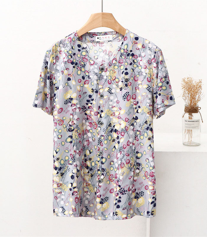 Middl-aged And Elderly Floral Buttons Top